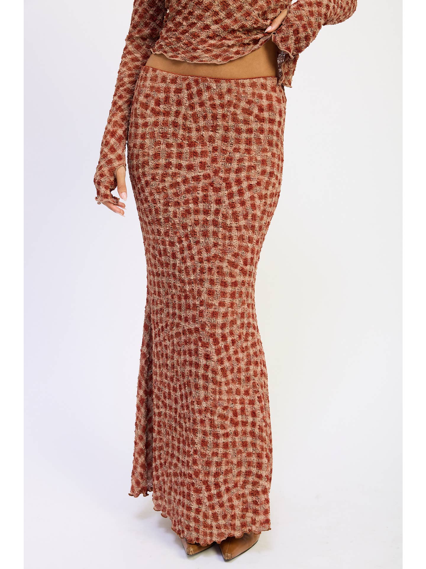 Low Waist Smocking Maxi Skirt
