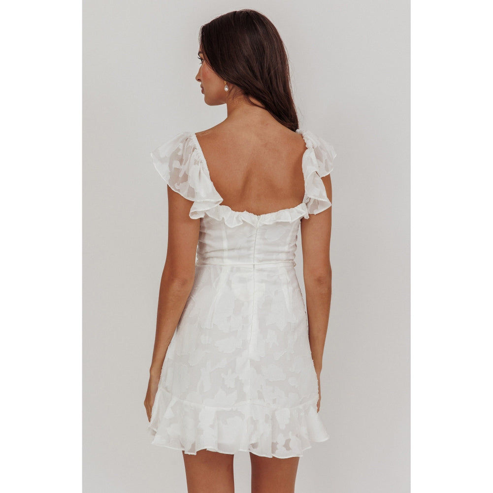 Ruffle Sleeves Jacquard Mini Dress