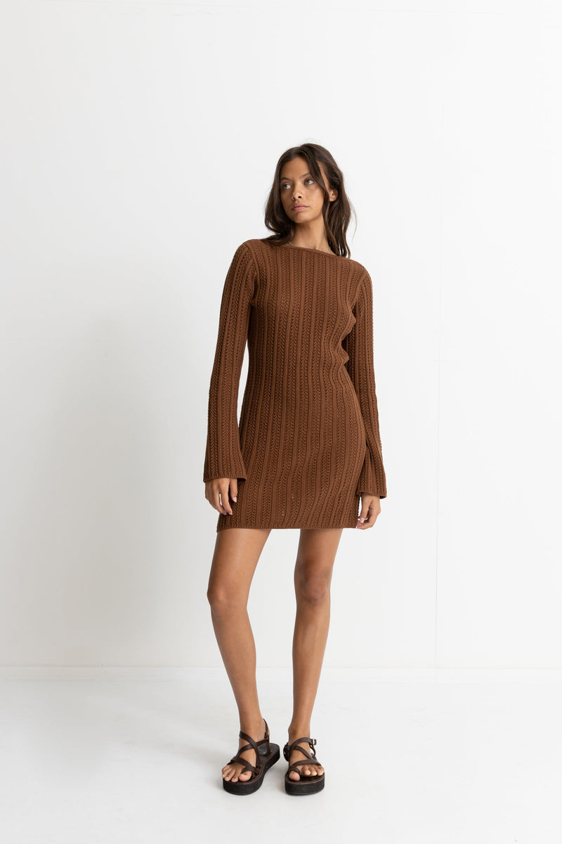 Charlize Long Sleeve Knit Dress Chocolate