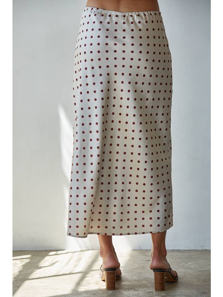 Satin Polka Dot Midi Skirt