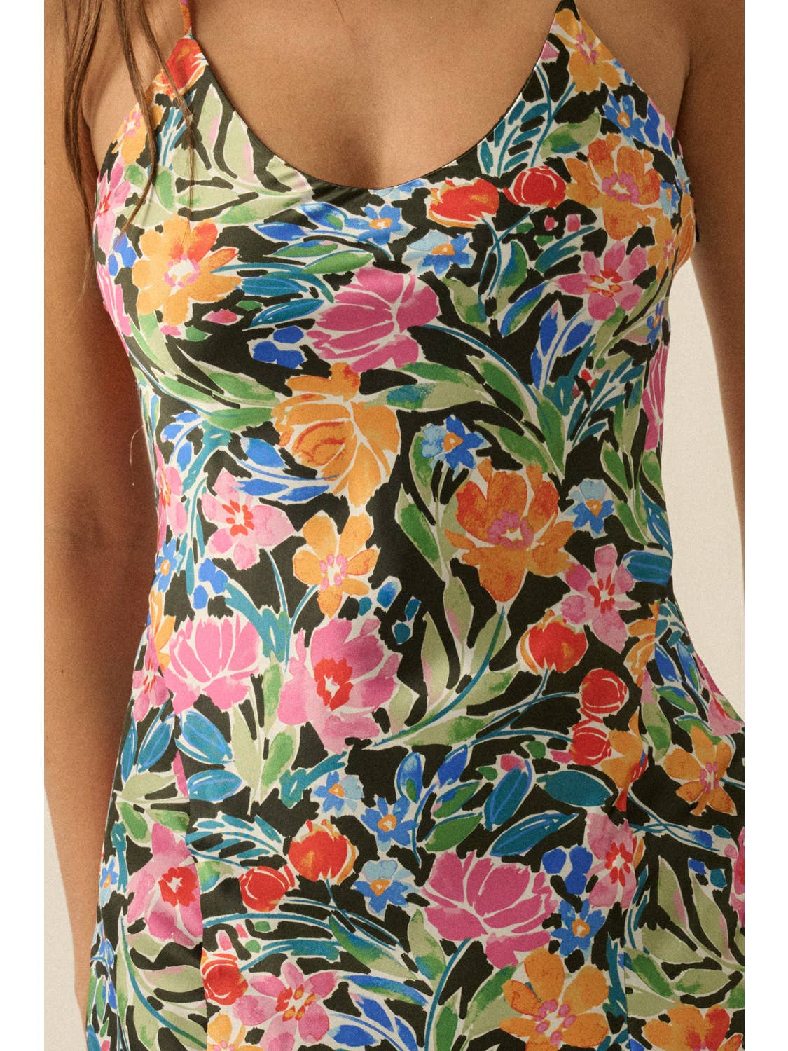Floral-Print Satin Scoop Slip Dress
