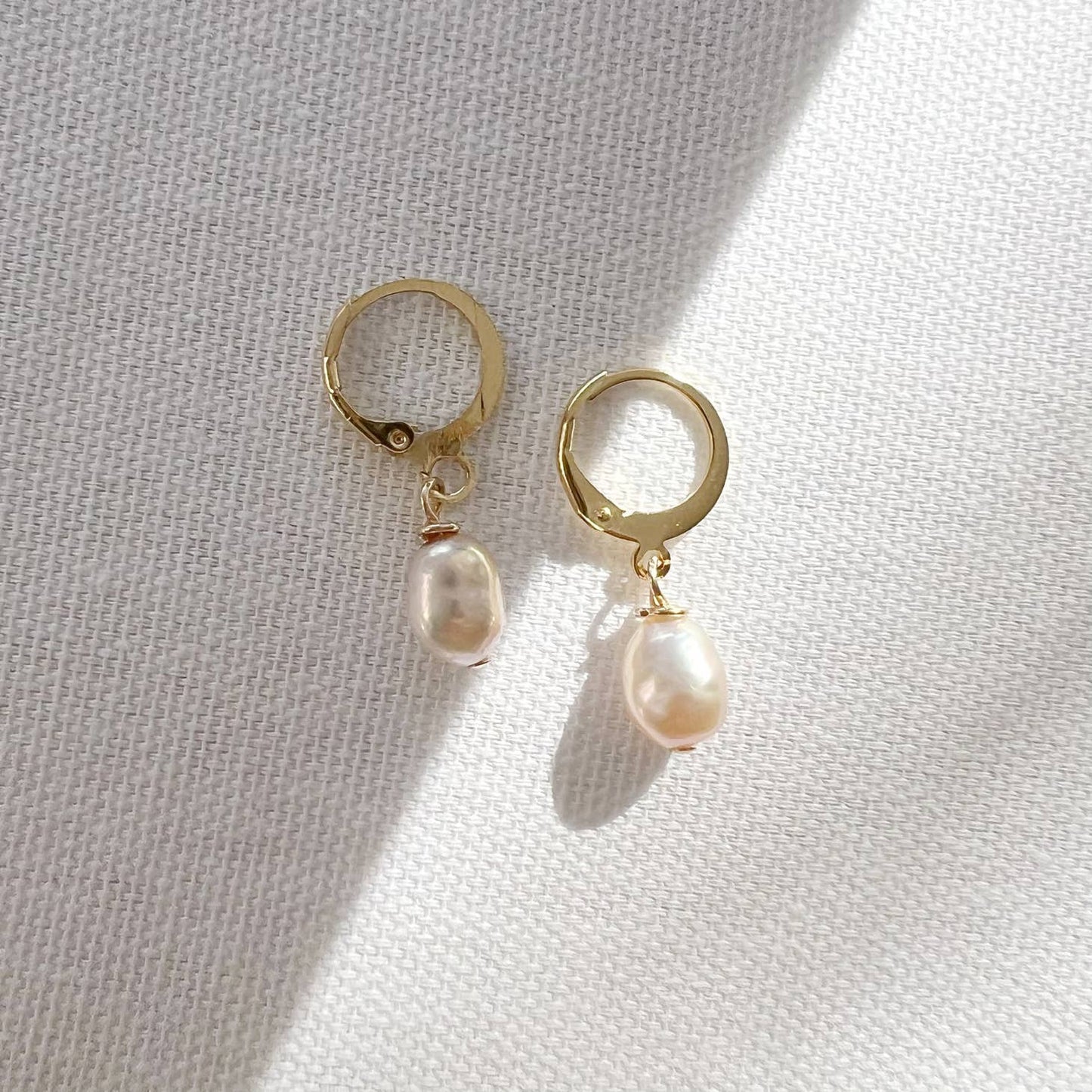 Isla Freshwater Pearl Huggie Hoops Earrings Gold Filled