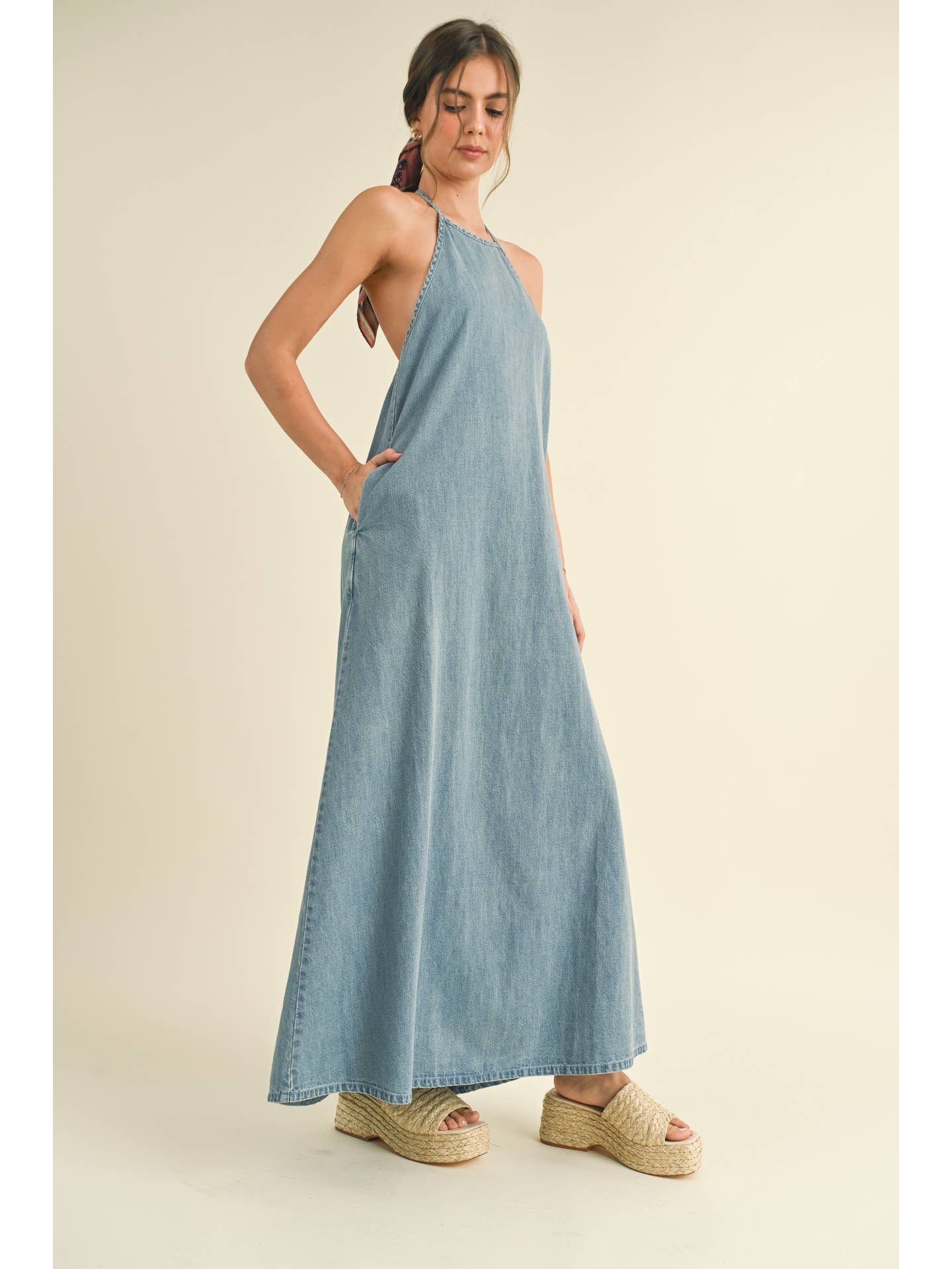 Washed Denim Maxi Dress Blue Harvest Apparel Washed Denim Maxi Dress Blue Harvest Apparel