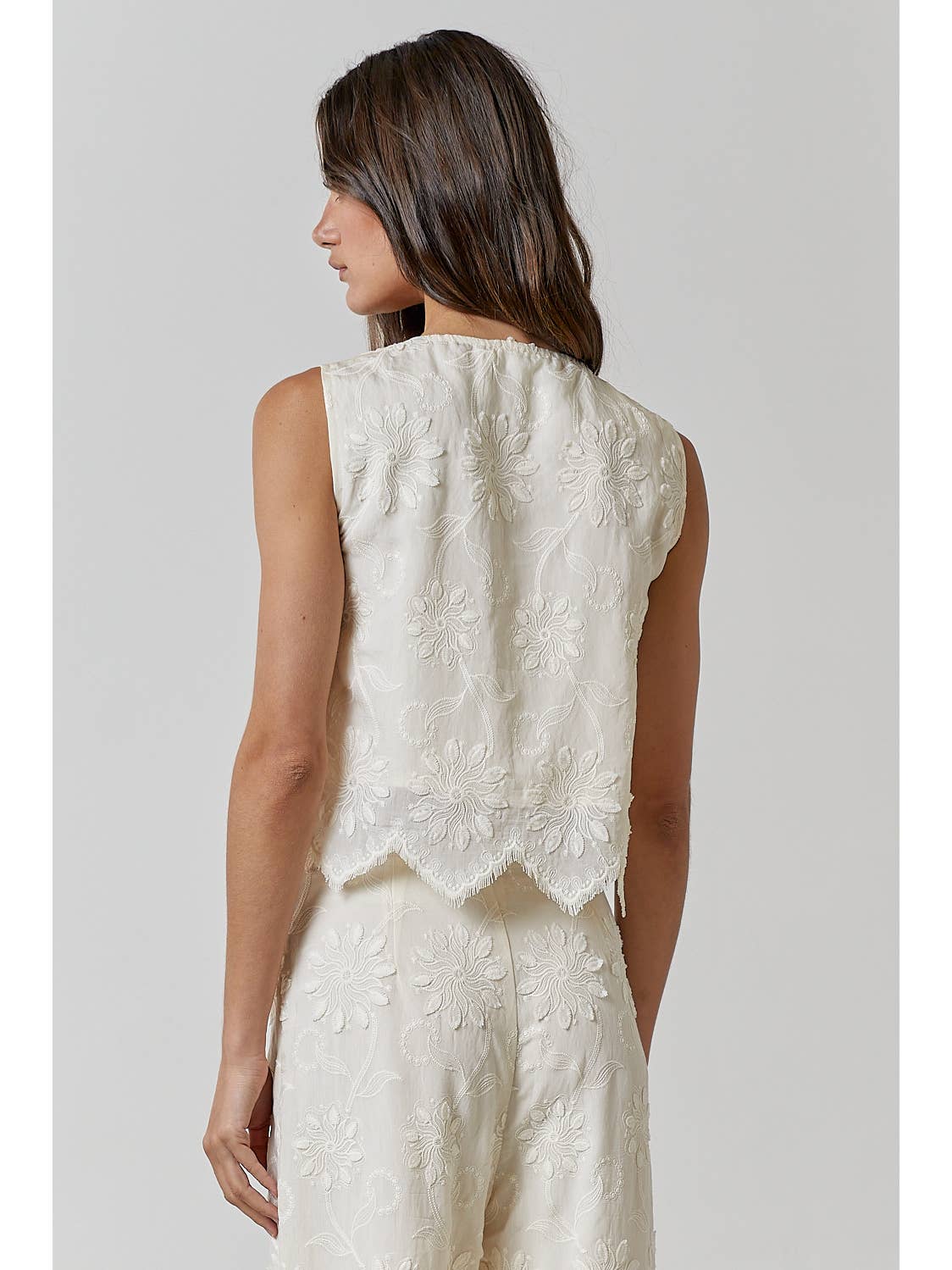 Floral Embroidery Front Tie Sleeveless Top