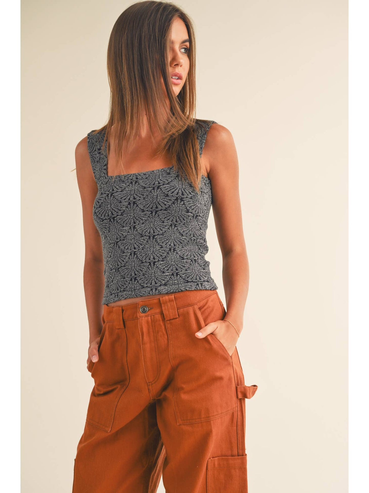 Washed Look Detail Textured Knitted Top