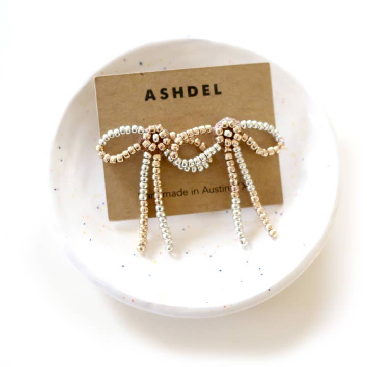 Vintage Beaded Bow Stud Earrings