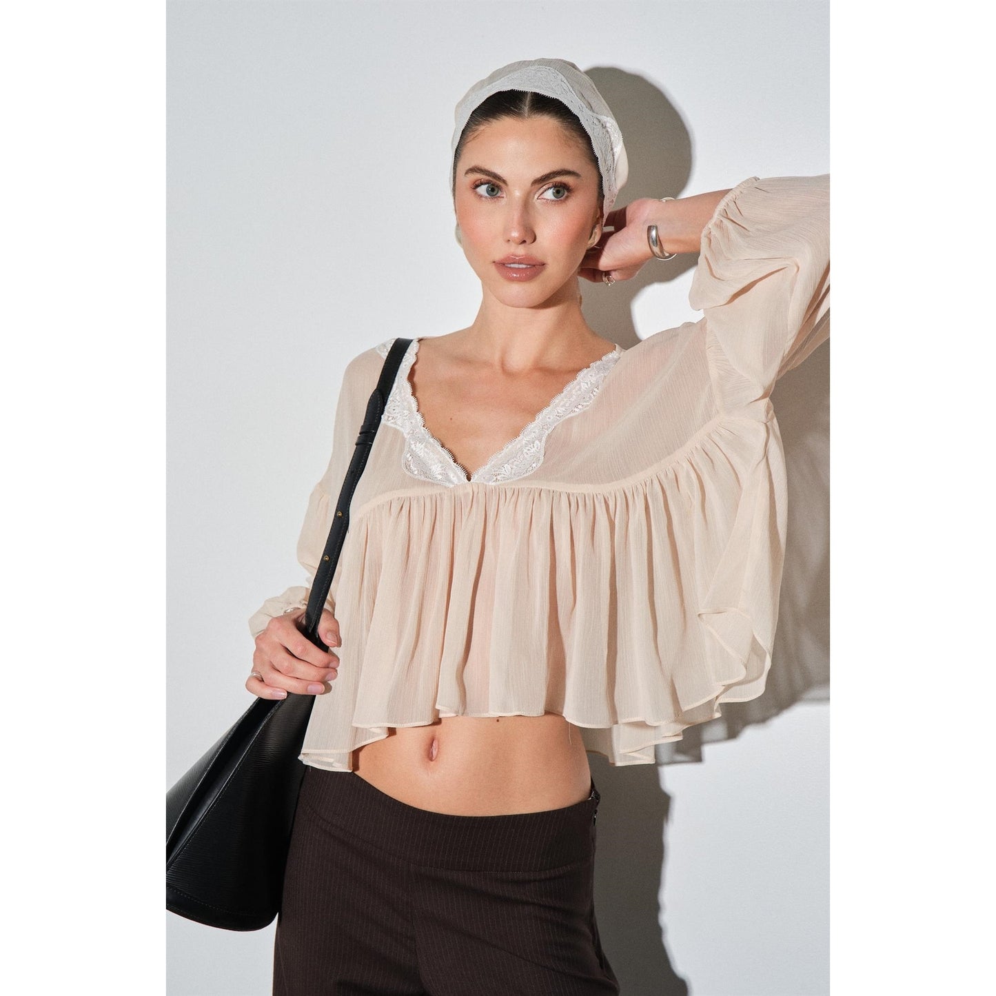 Rosalie Sheer Chiffon Lace Trim Babydoll