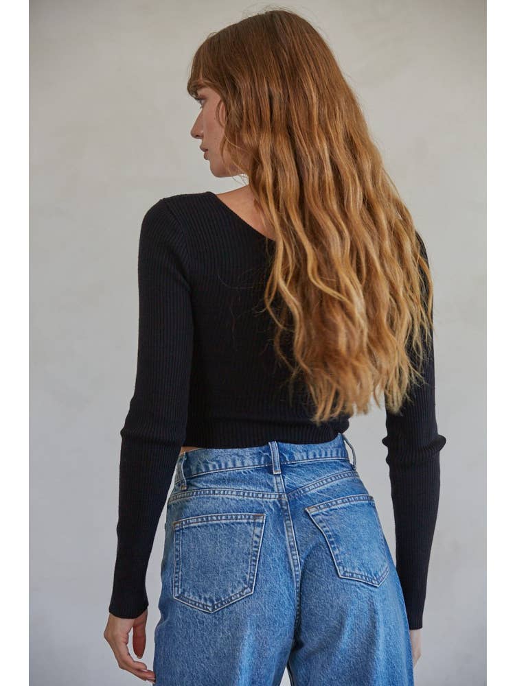 Knit Sweater Ribbed Pullover Crop Top