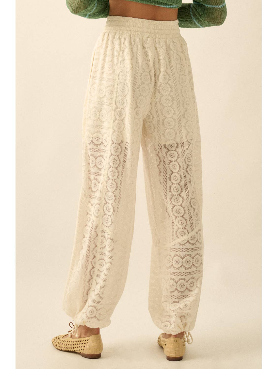 Floral Lace Drawstring Balloon Pants