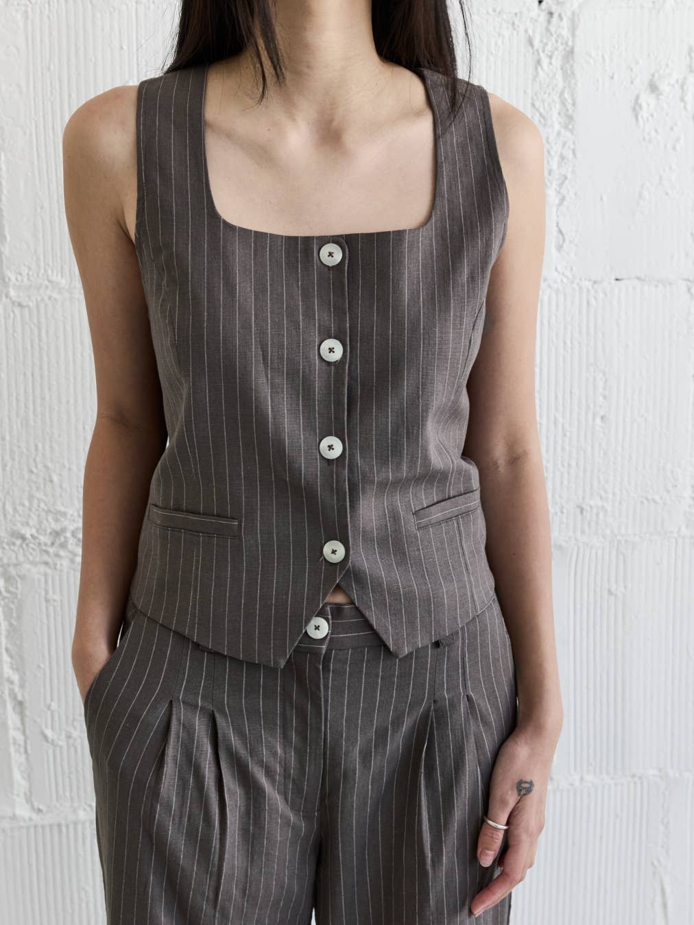 The Frances Vest | Square Neck Striped Vest