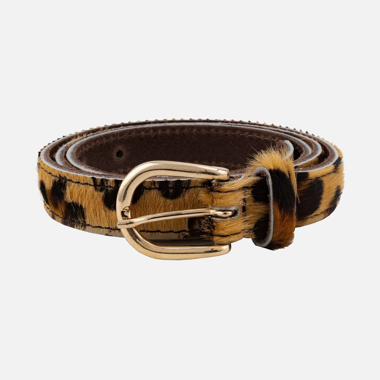 Dania | Gold Leopard Skinny Leather Belt Women