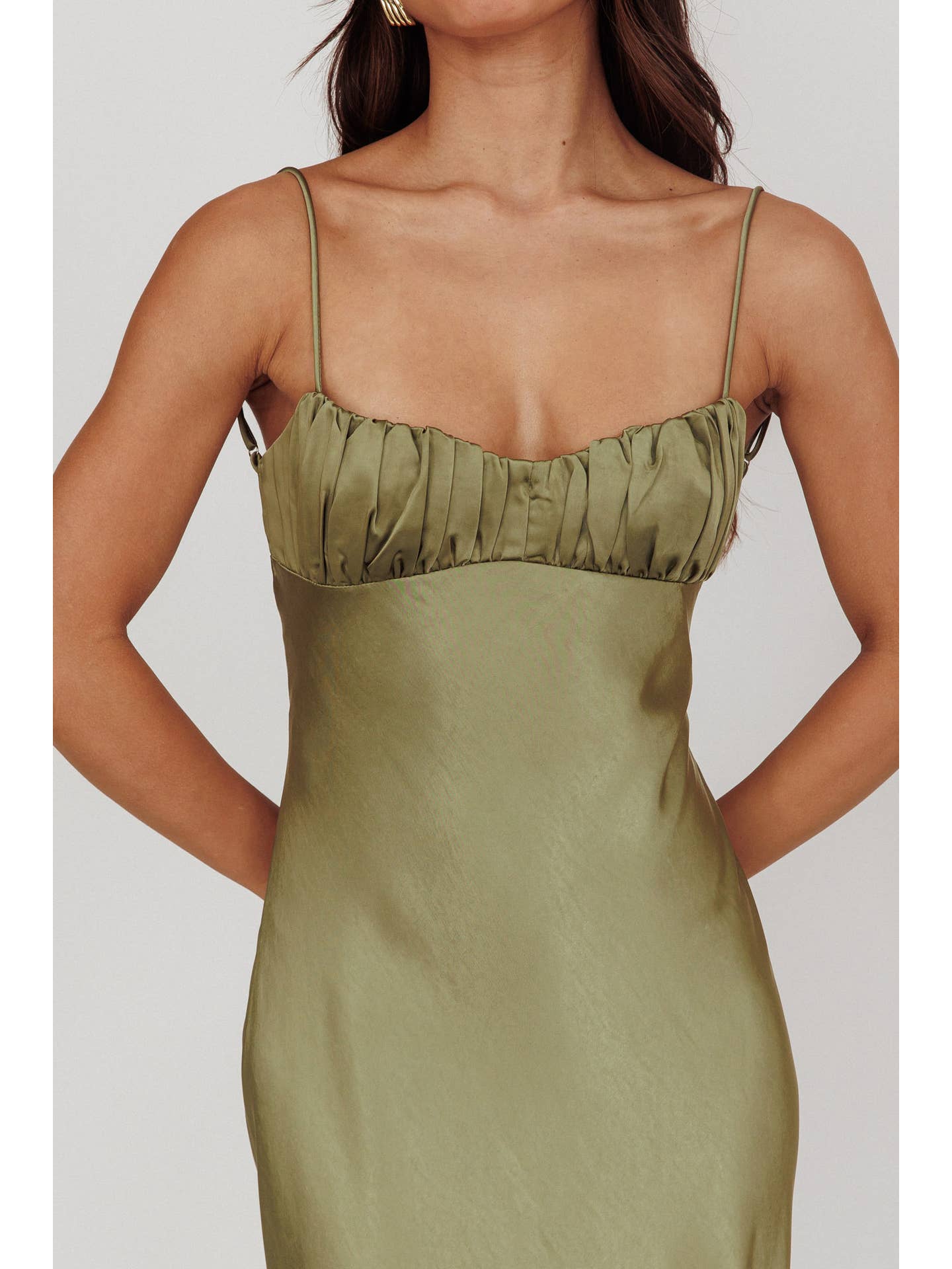 Satin Ruched Maxi Dress