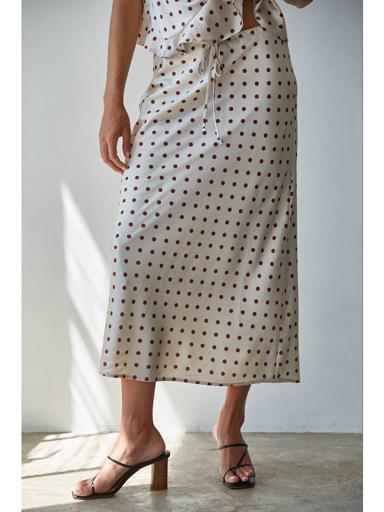Satin Polka Dot Midi Skirt