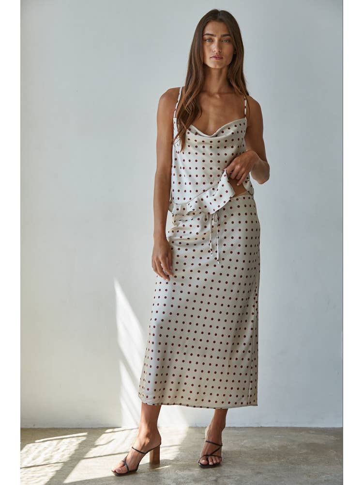 Satin Polka Dot Midi Skirt
