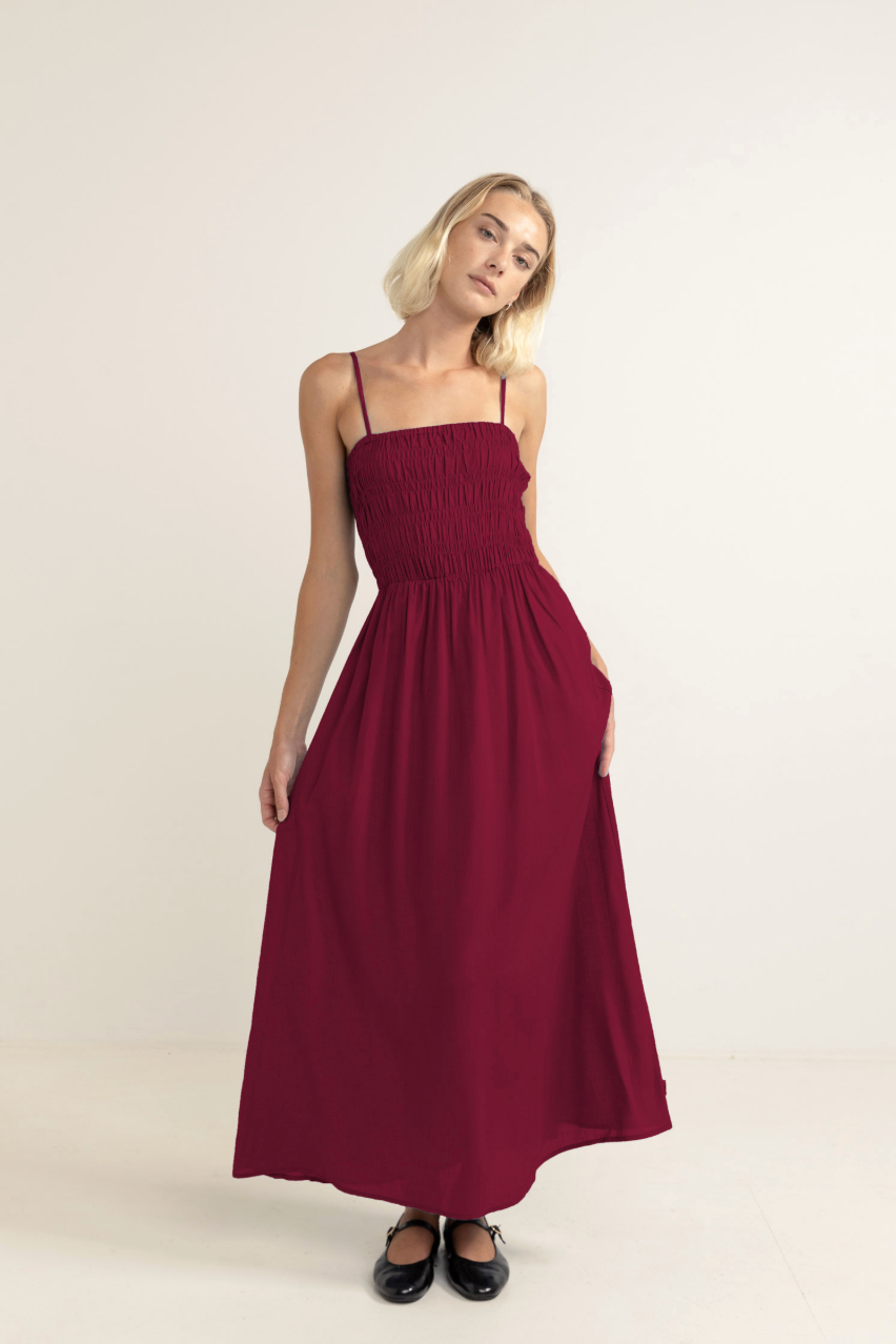 Classic Shirred Midi Dress