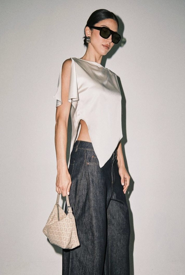 Pointy Hem Satin Top