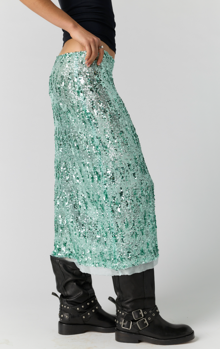 Party Trick Sequin Midi Slip Skirt