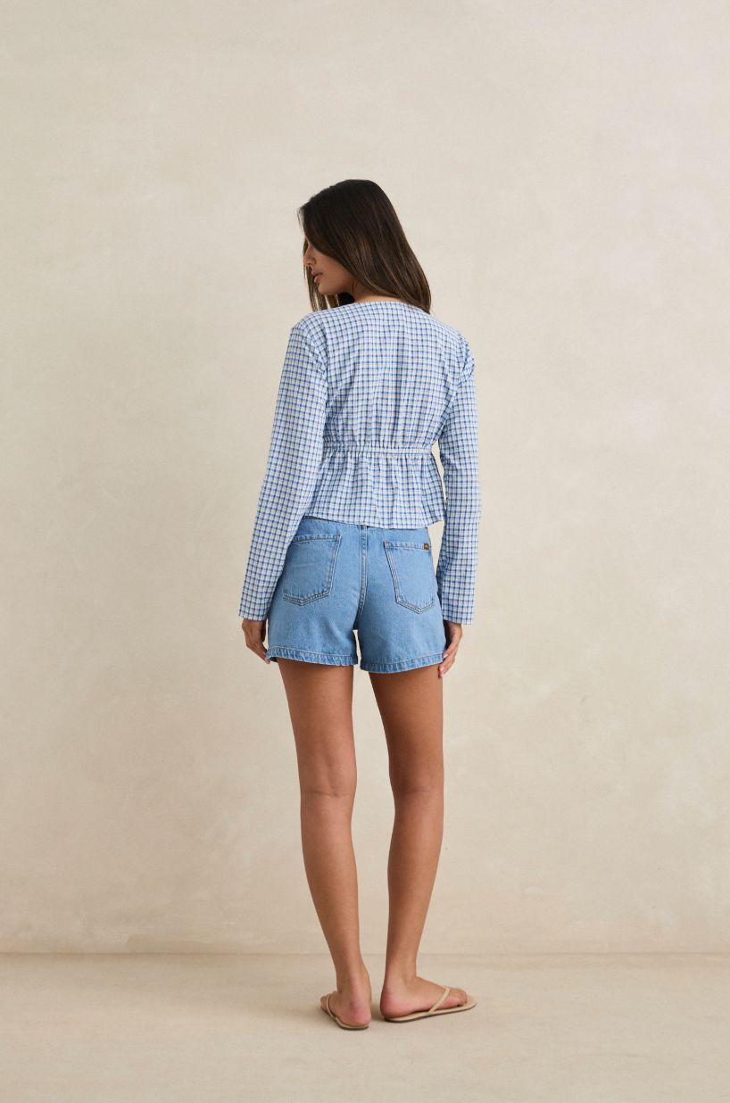 Lola Check Tie Front Long Sleeve Top
