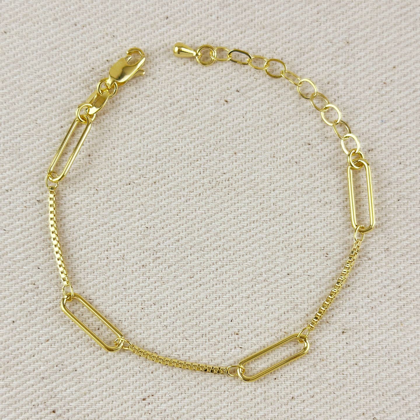 18K Gold Filled Paperclip & Box Chain Bracelet