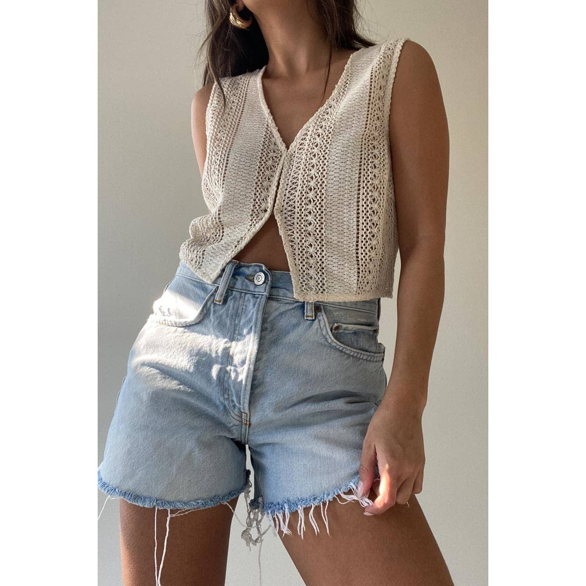 V Neck Knit Crochet Vest