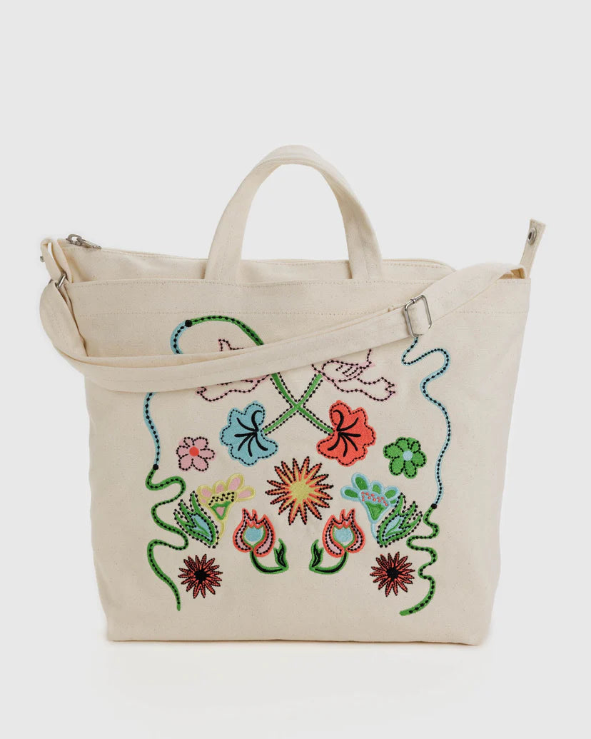Embroidered Horizontal Zip Duck Bag