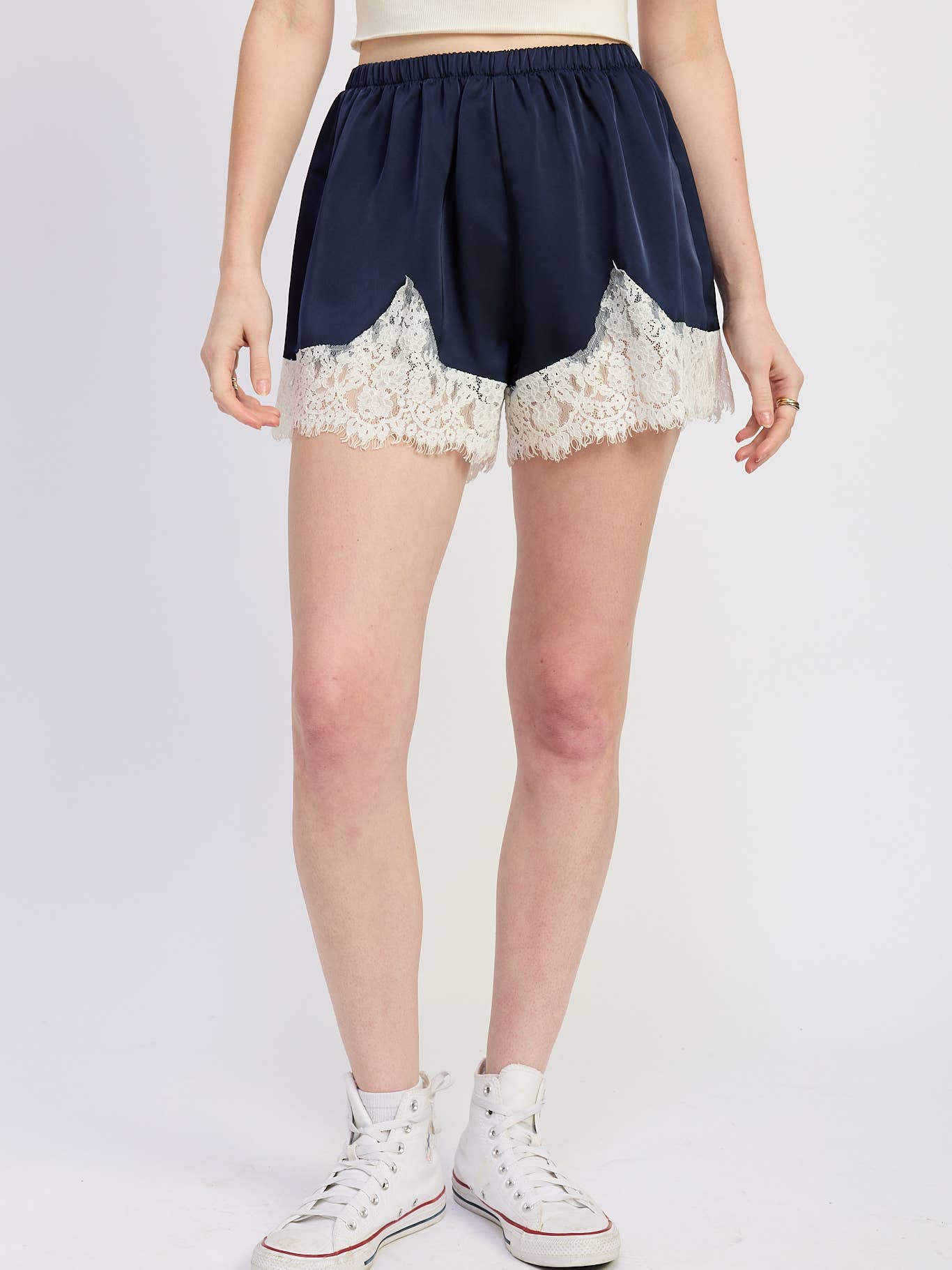 Satin Shorts with Lace Detail