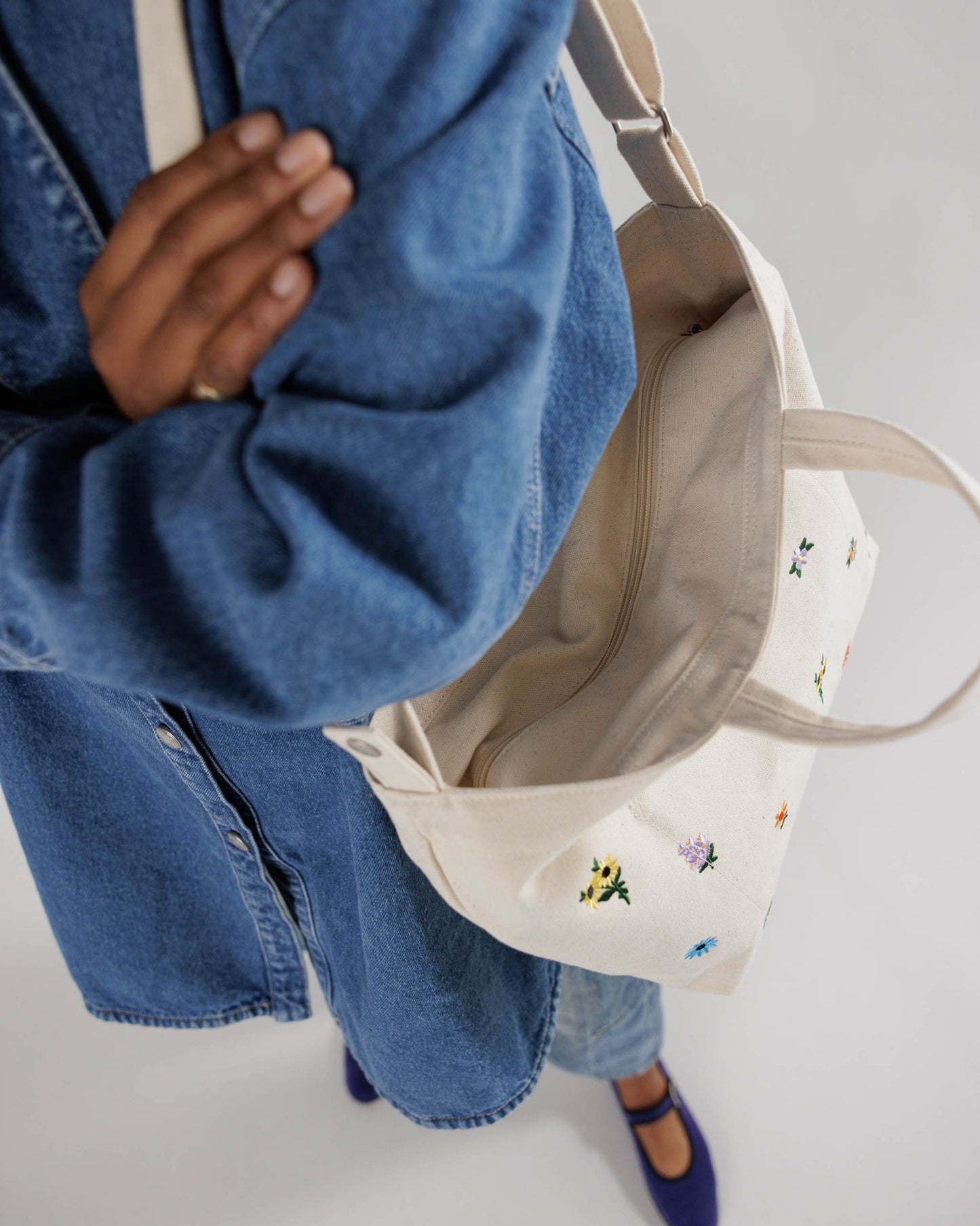 Embroidered Horizontal Zip Duck Bag
