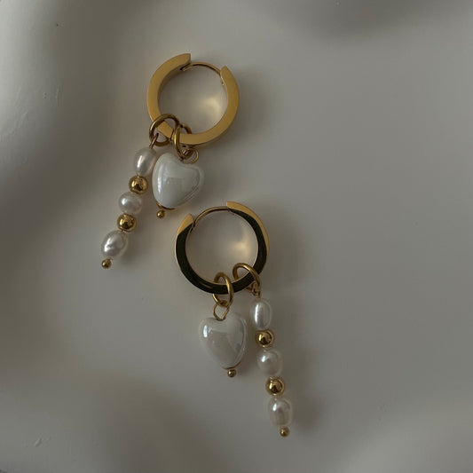 Heart and Pearl Hoops