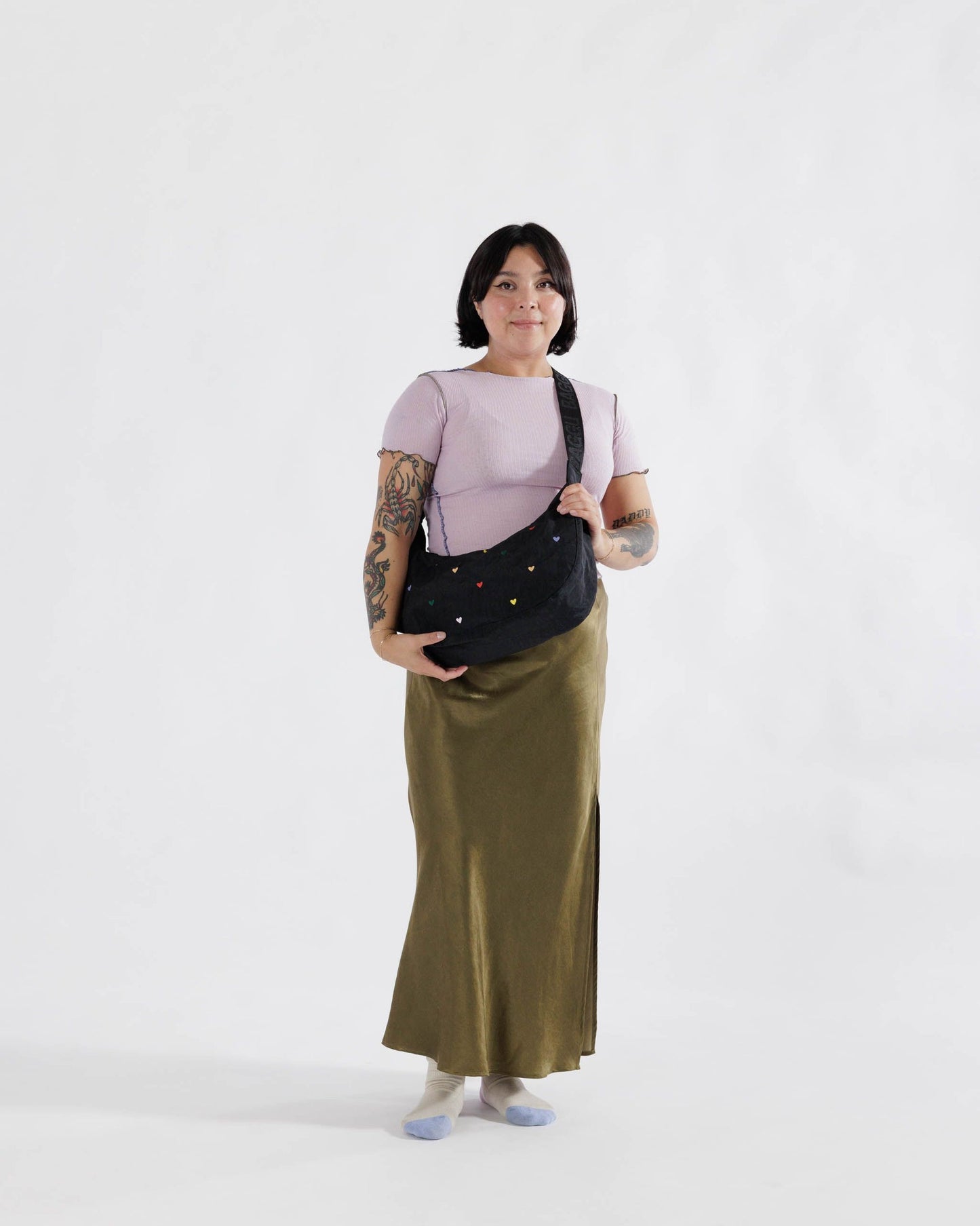 Embroidered Medium Nylon Crescent Bag