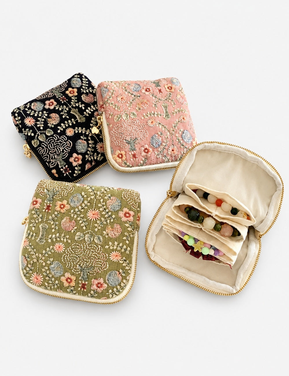 Floral Embroidery Jewelry Case