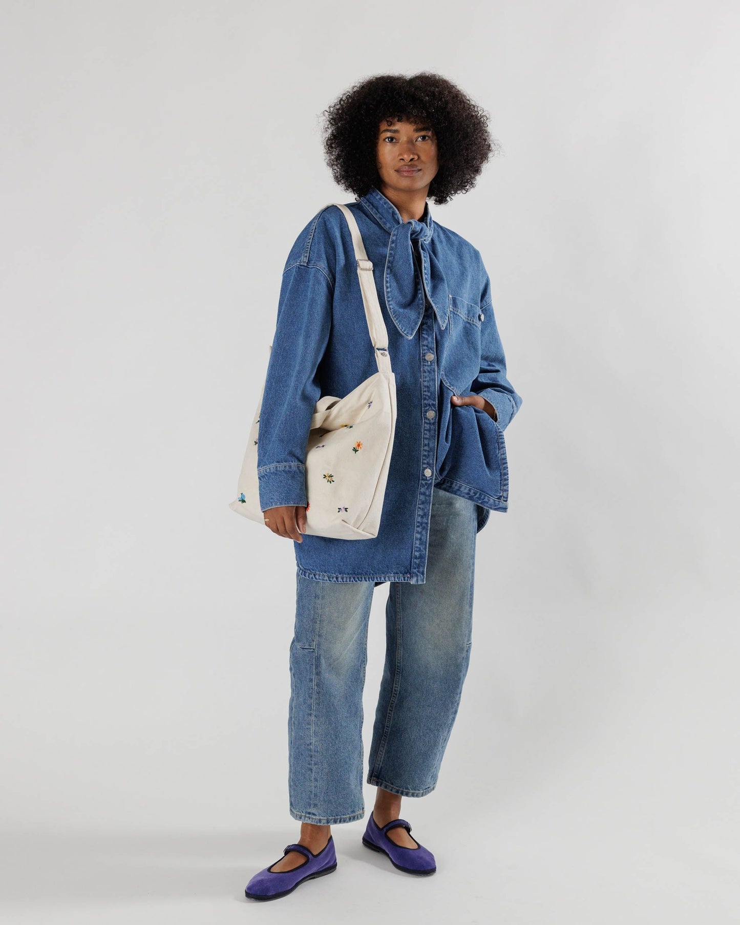 Embroidered Horizontal Zip Duck Bag