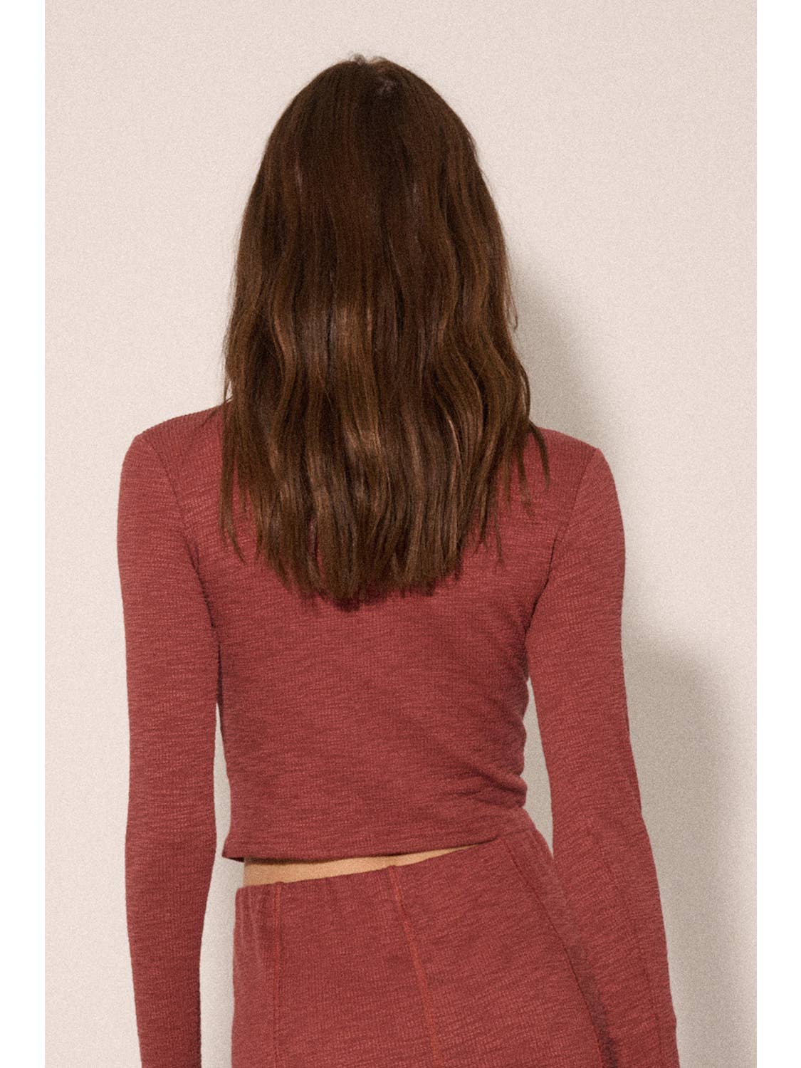 Solid Round Neck Rib Knit Inverted Seam Crop Top