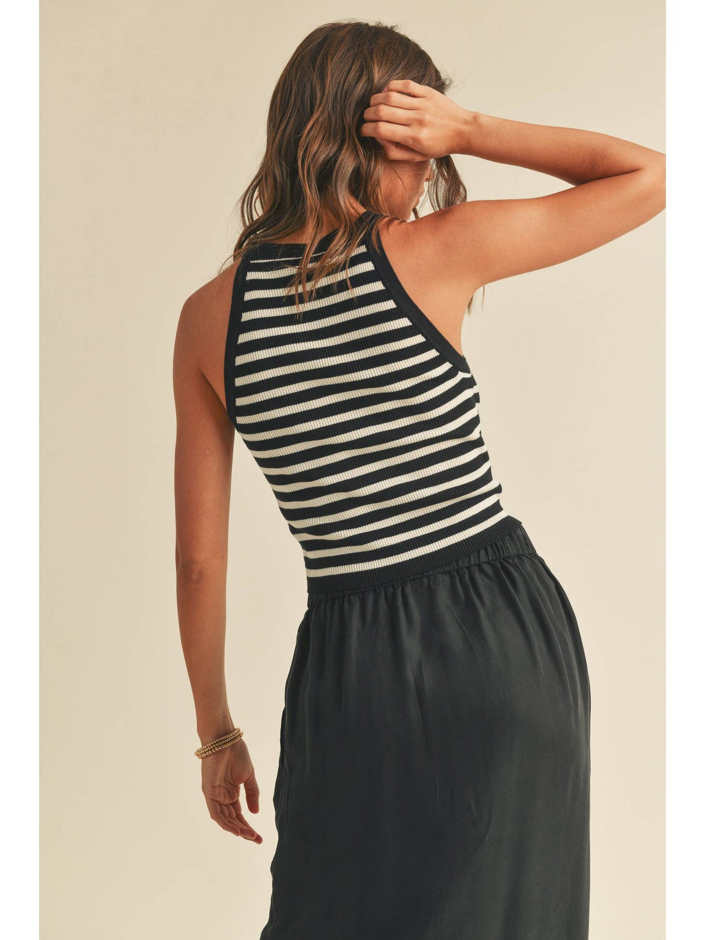 Knitted Striped High Neck Top