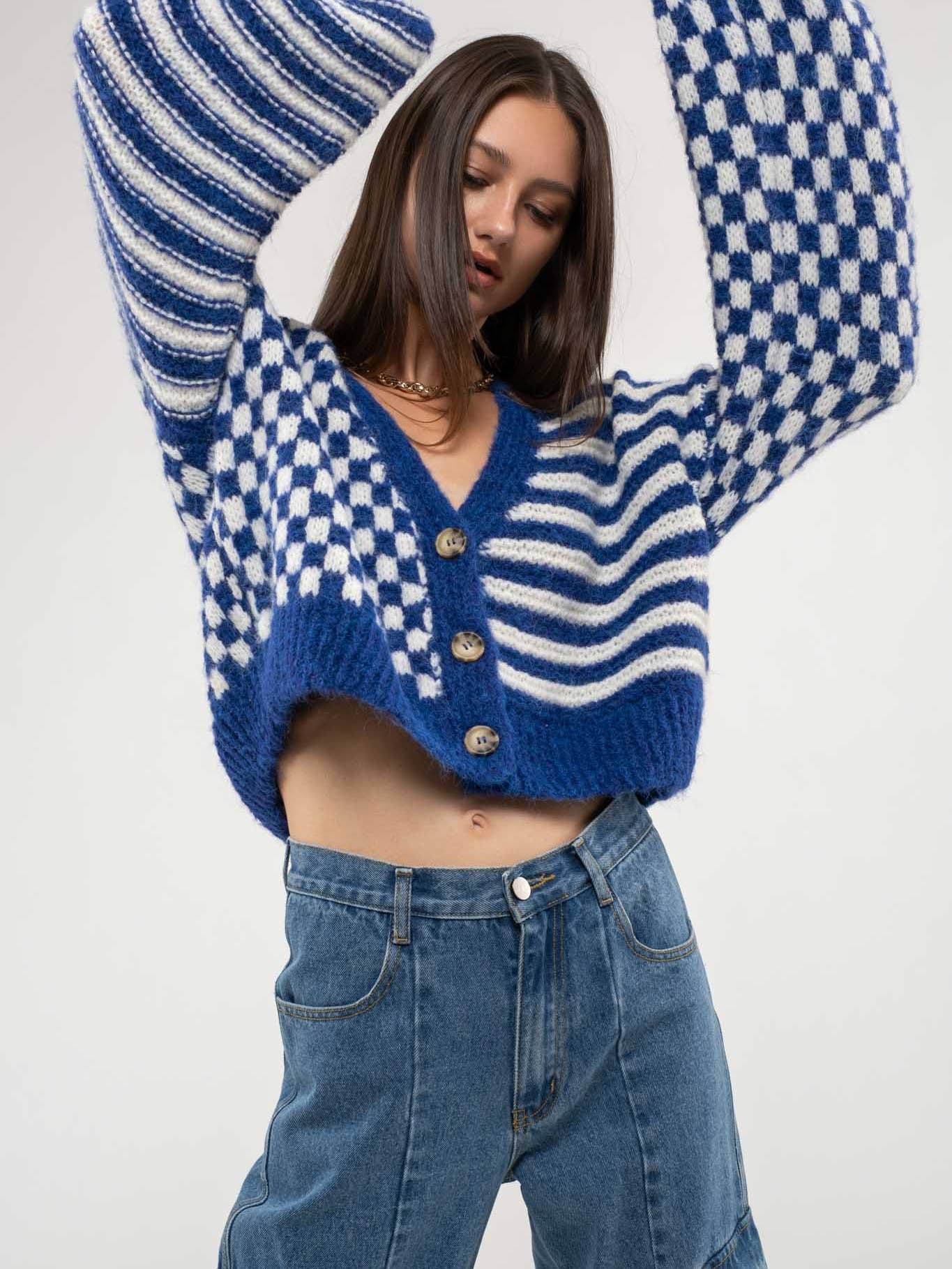 Striped and Checkered Cardigan