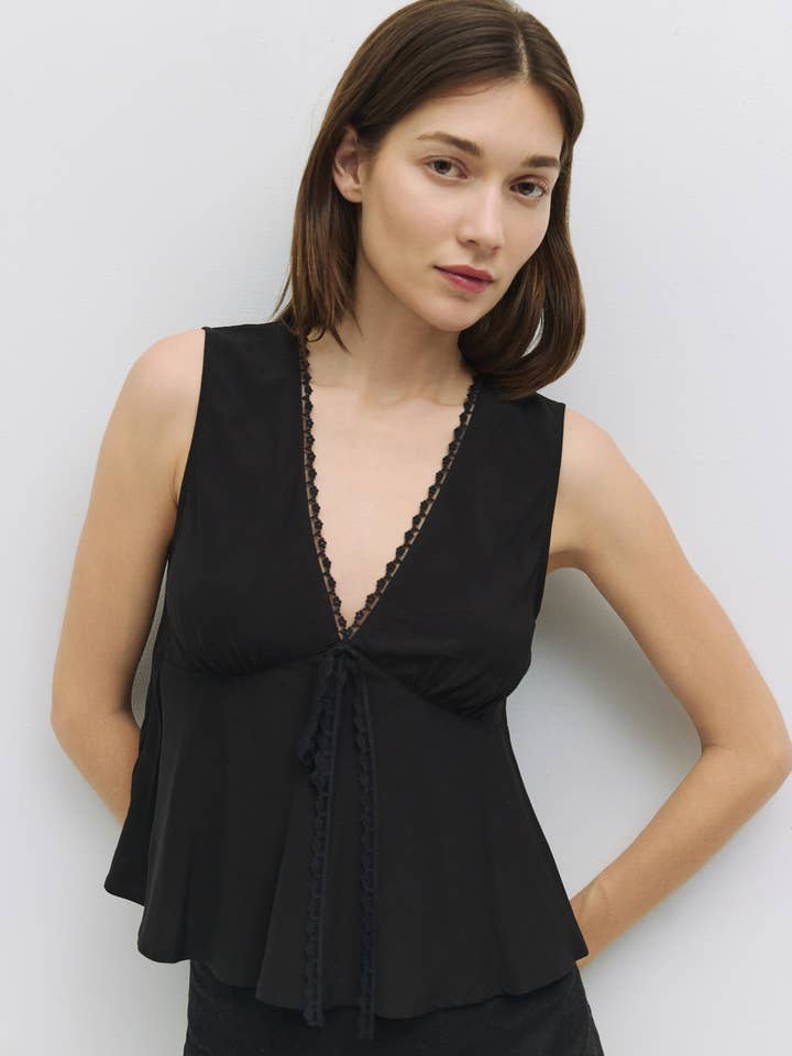 The Arielle Top | Lace Trimmed Sleeveless Blouse