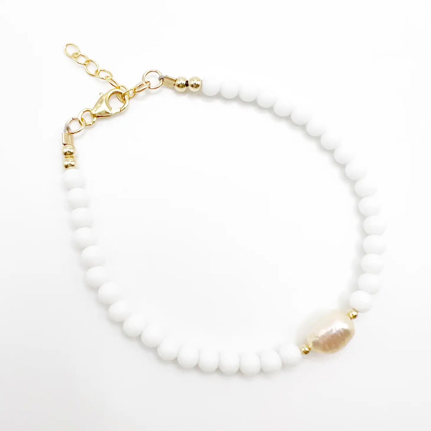 Sunrise Dainty White Jade Pearl Beaded Gold Filled Bracelet