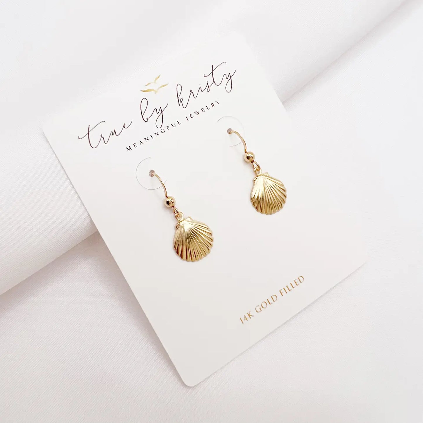 Beachcomber Seashell Dangle Earrings Gold Filled