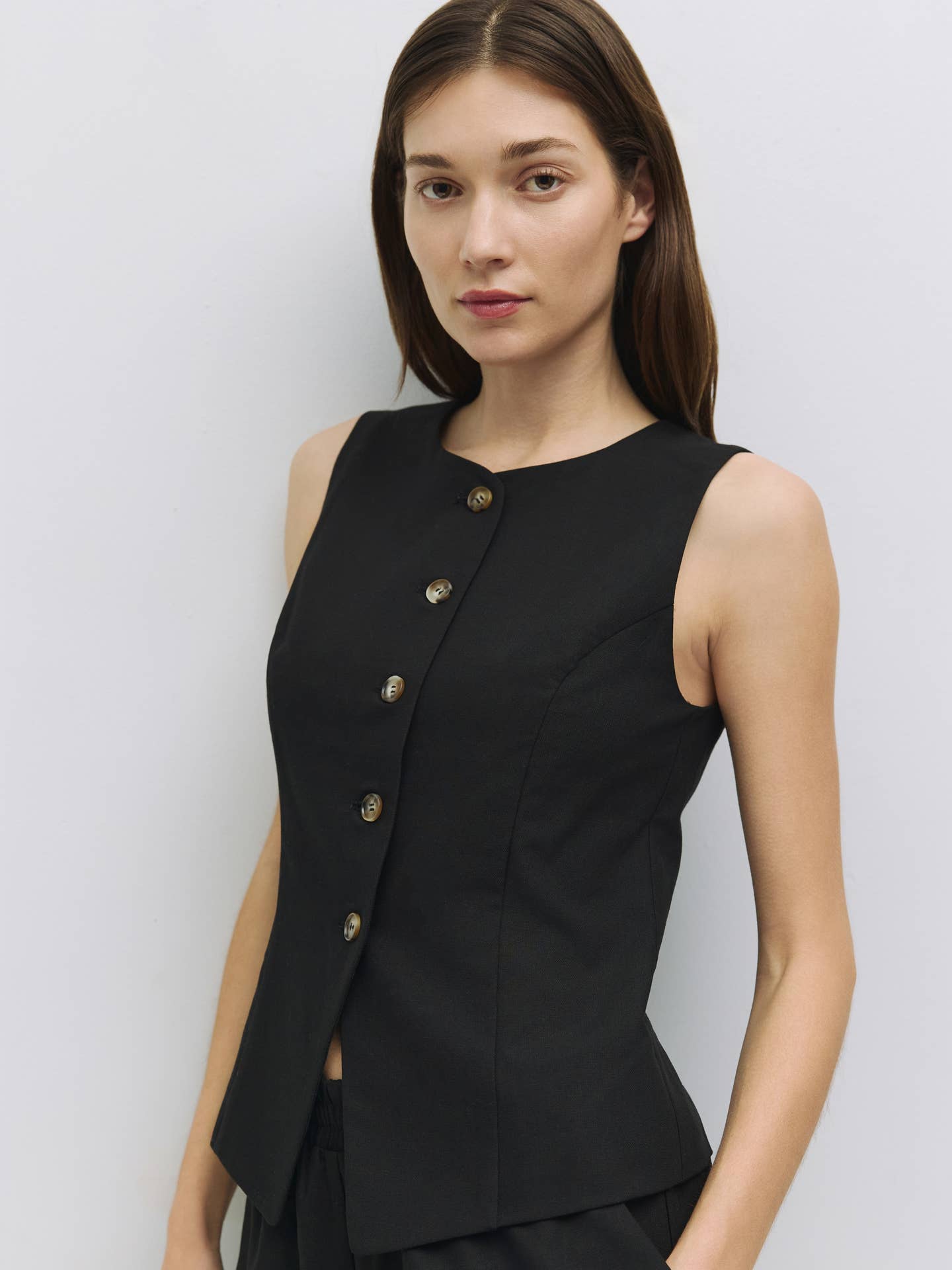 The Justine Top | High Neck Button-Down Vest