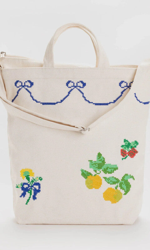 Embroidered Horizontal Zip Duck Bag
