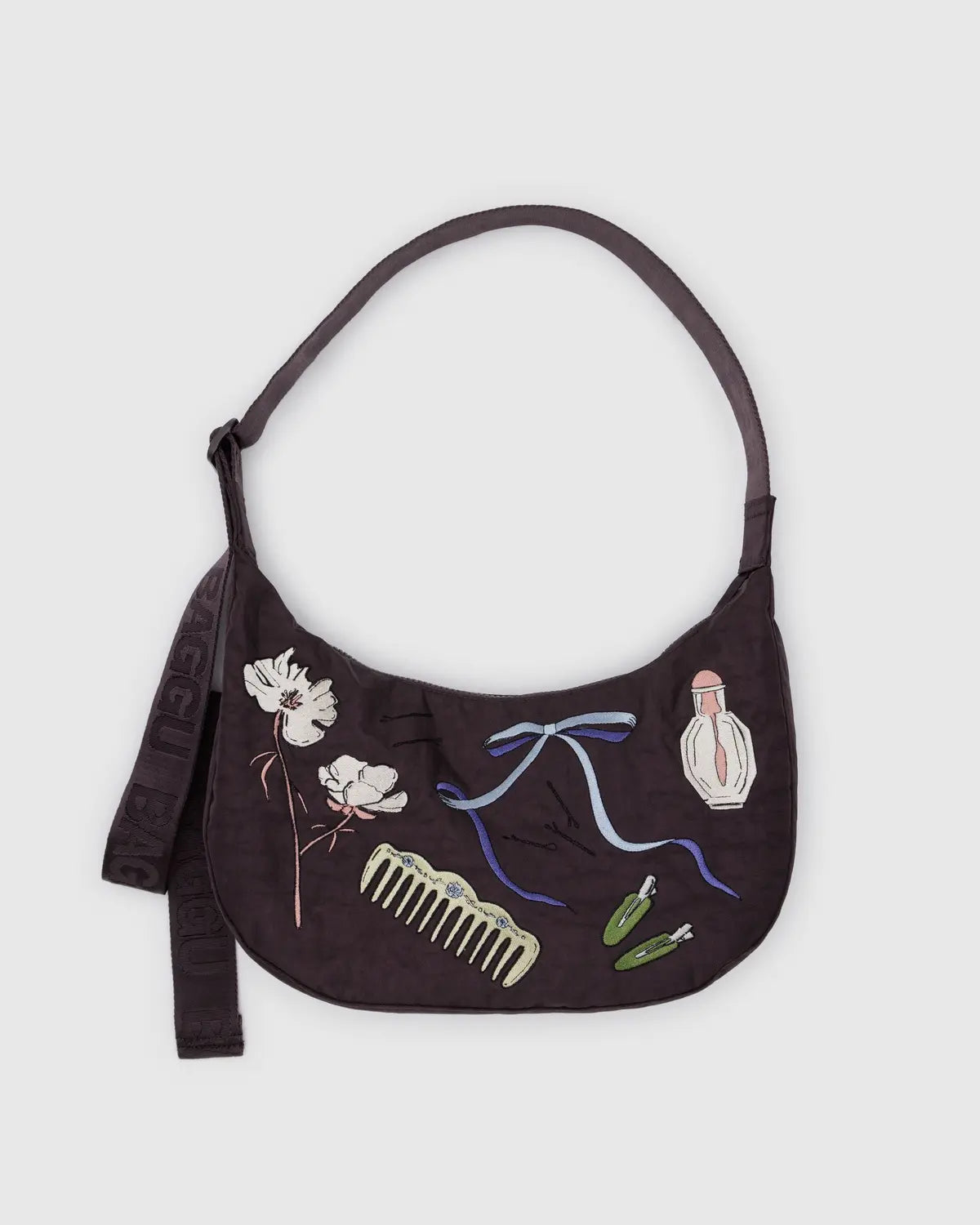 Embroidered Medium Nylon Crescent Bag
