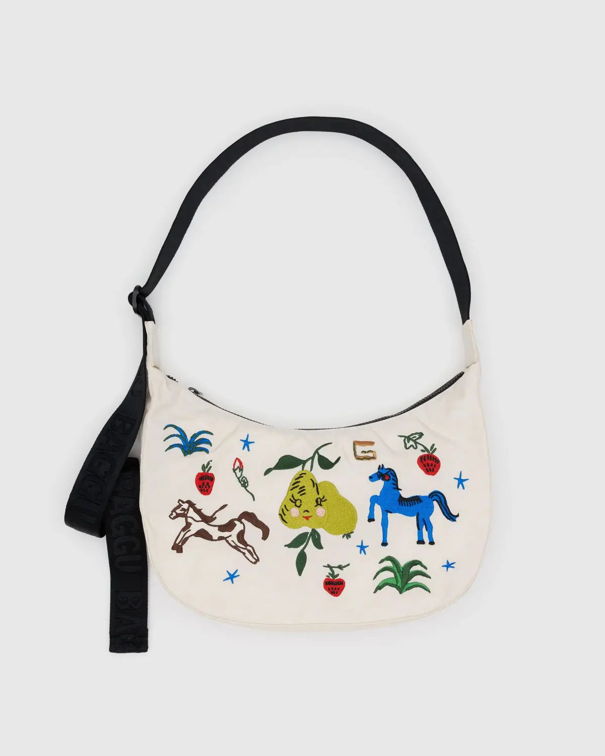 Embroidered Medium Nylon Crescent Bag