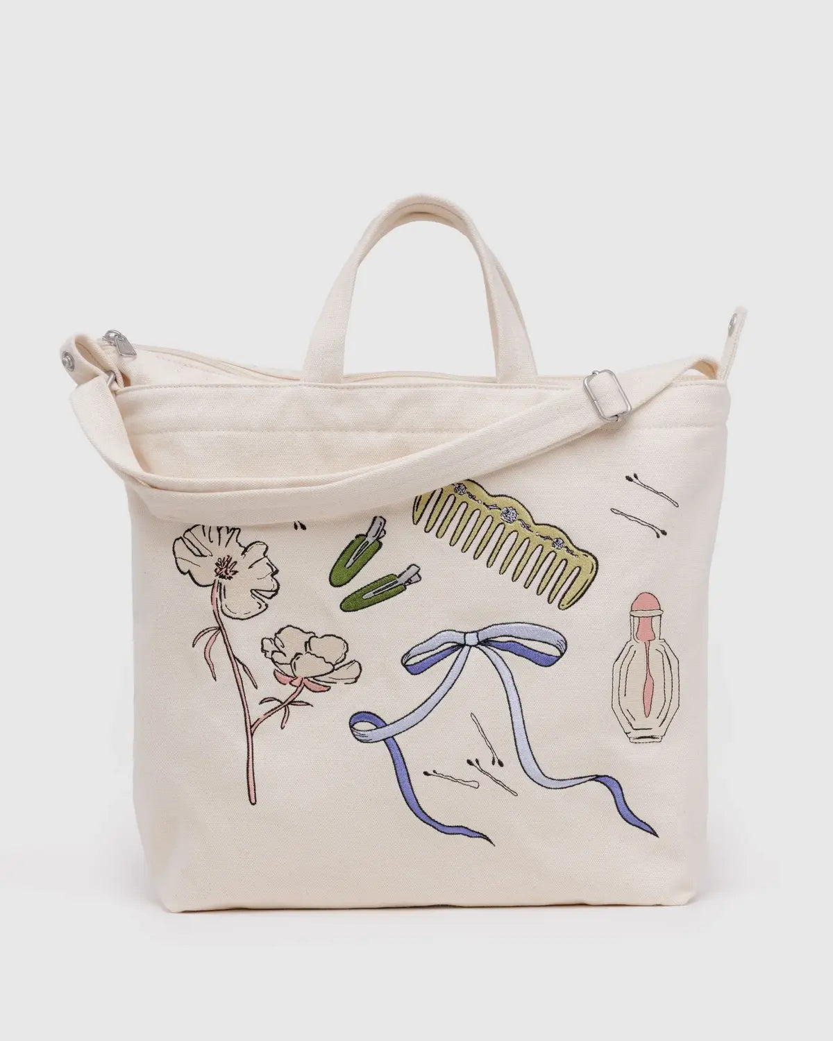 Embroidered Horizontal Zip Duck Bag