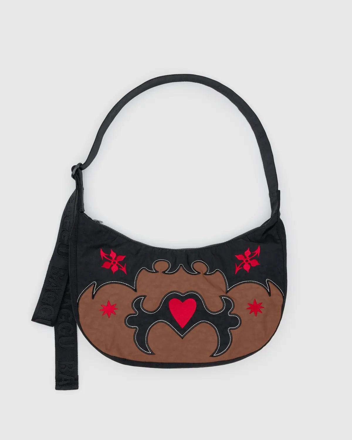 Embroidered Medium Nylon Crescent Bag