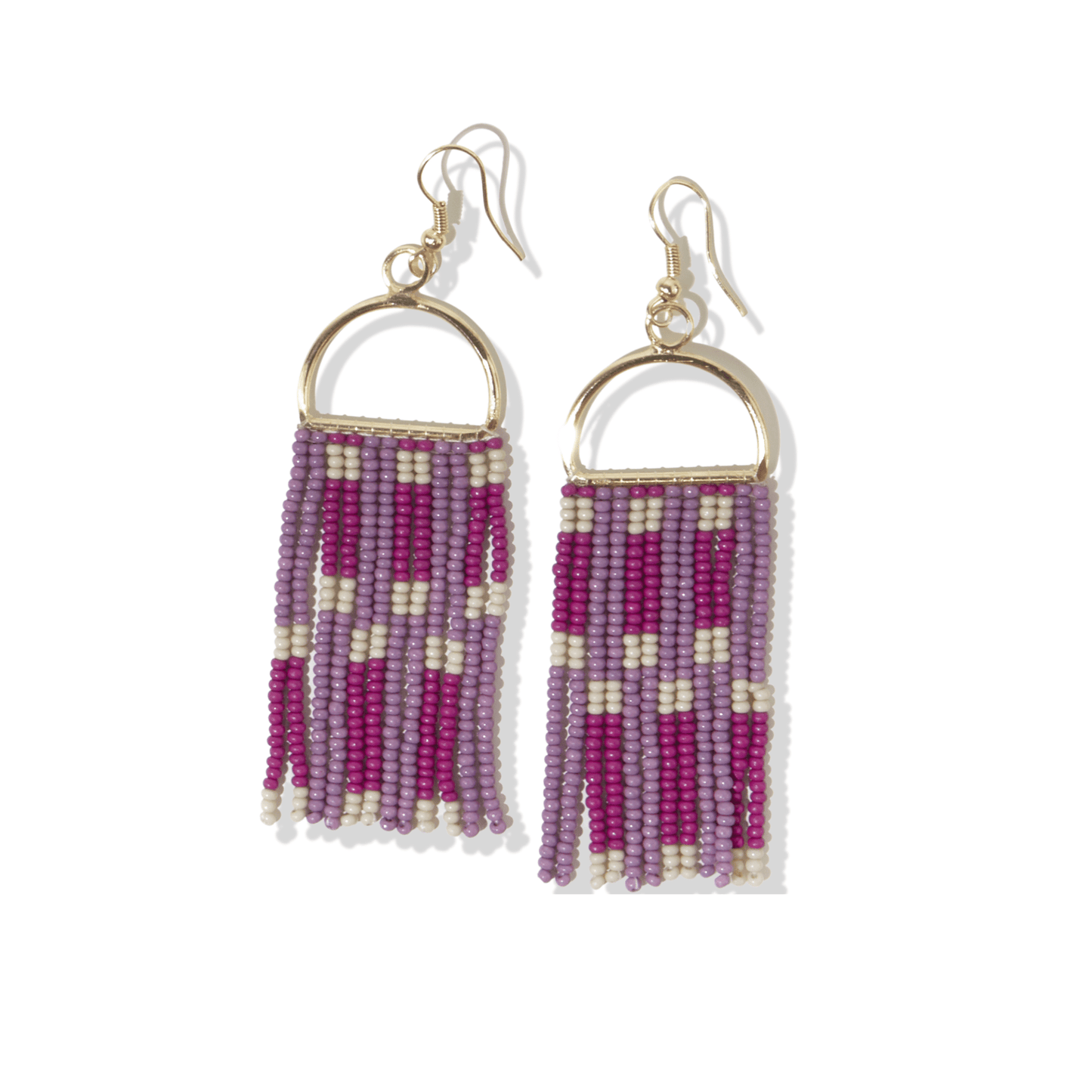 Allison Check Stripe Beaded Fringe Earrings