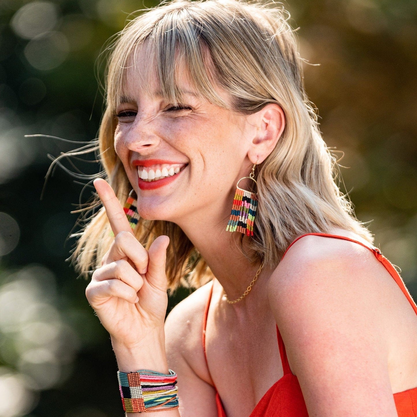 Allison Checkered Beaded Fringe Earrings