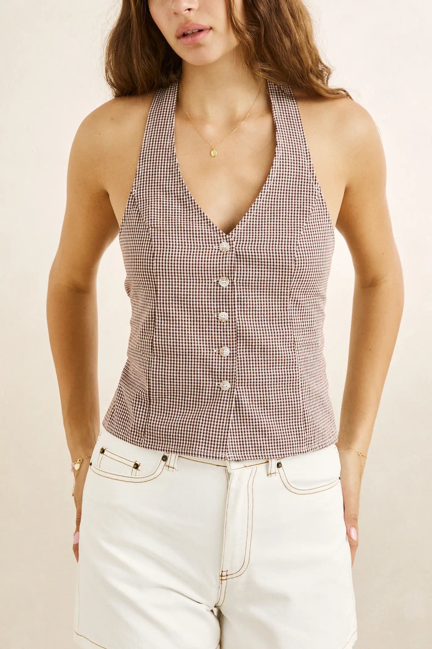 london check halter top