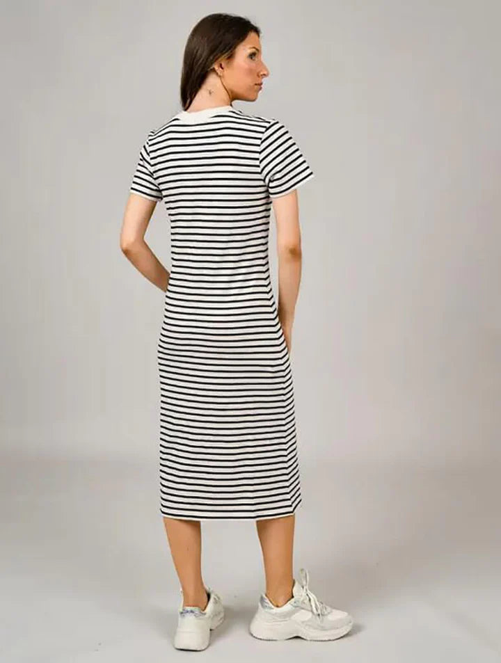 Viviane Front Button Striped Dress in Black