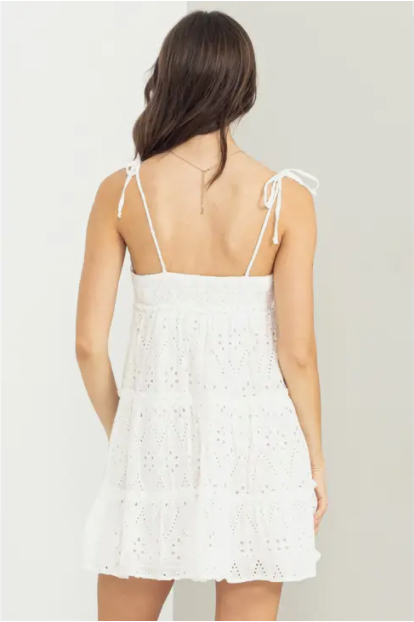Sunny Days Eyelet Tiered Mini Dress