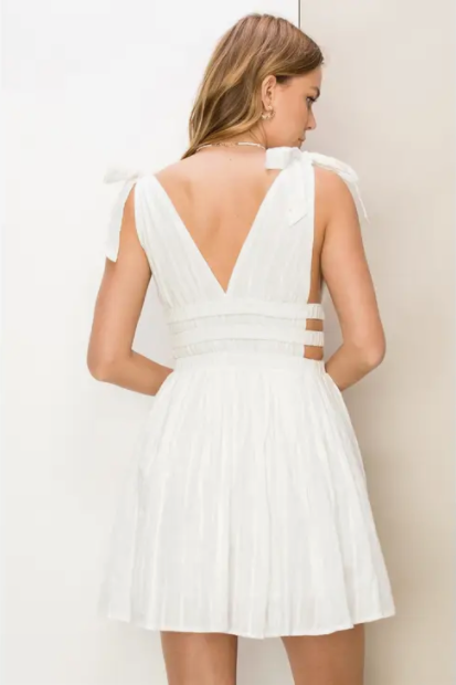 Totally Chic Tie-shoulders Gathered Mini Dress