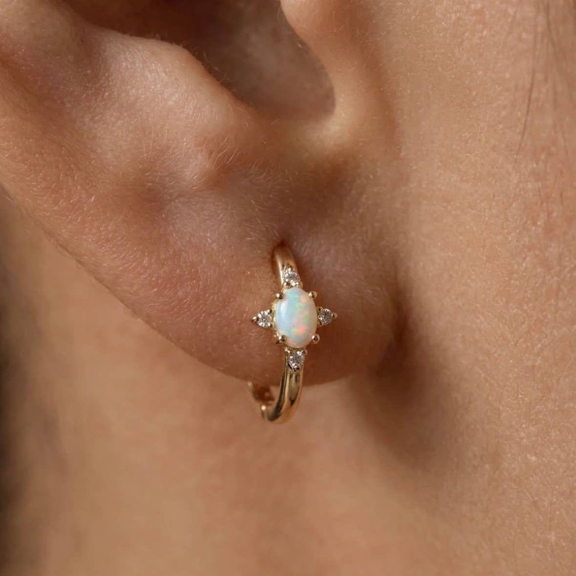 Opal Star Huggie Earrings